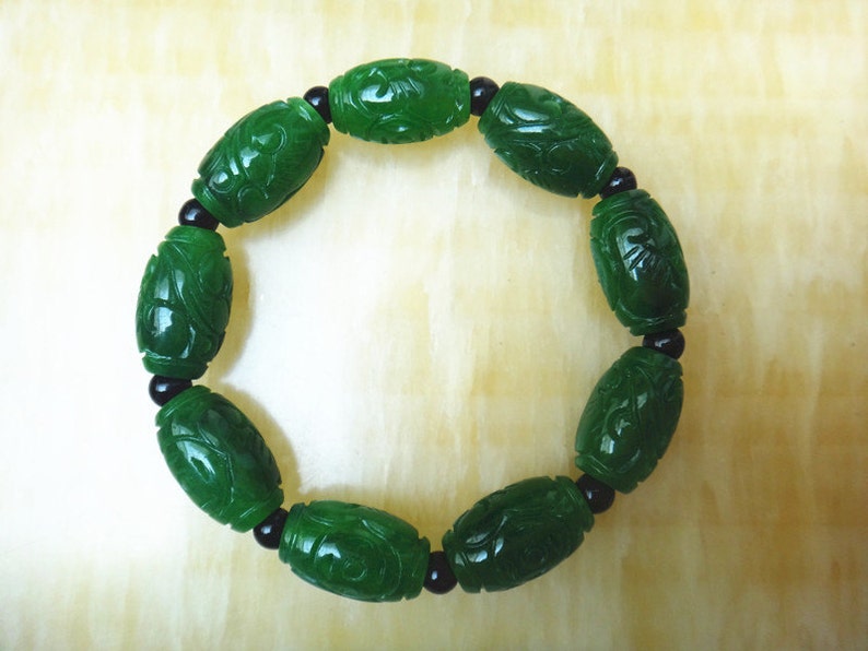 Free shipping oval carved Chinese jade beaded bracelet bead bracelets stylish atmosphere image 5