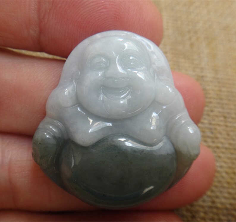 Natural green jade Buddha pendant Lucky Charm Laughing Buddha Maitreya Buddha pendant DSC05512