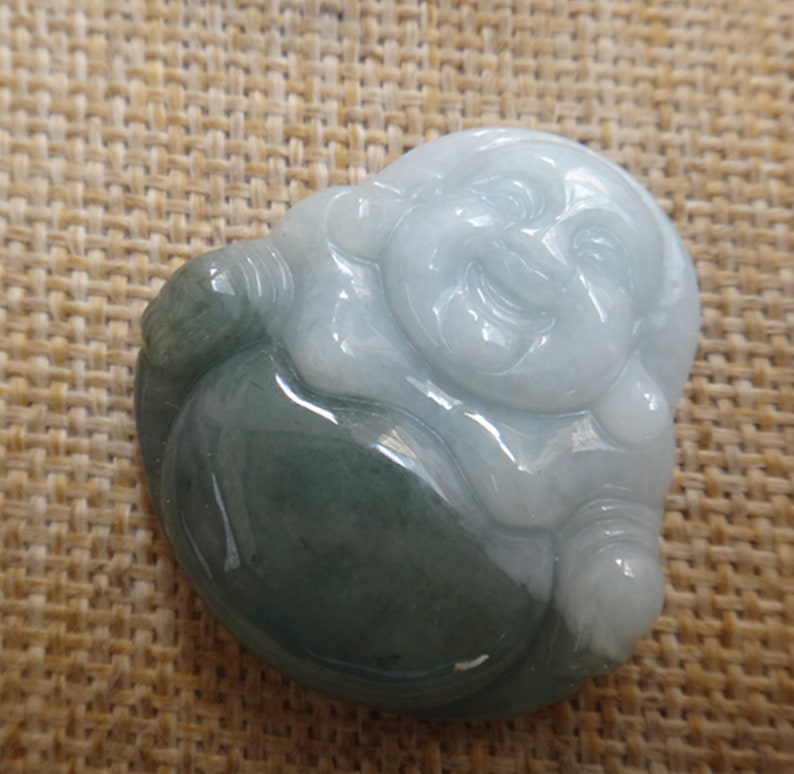 Natural green jade Buddha pendant Lucky Charm Laughing Buddha Maitreya Buddha pendant DSC05512