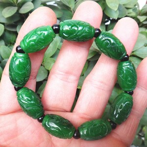 Free shipping oval carved Chinese jade beaded bracelet bead bracelets stylish atmosphere image 4