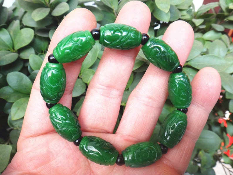 Free shipping oval carved Chinese jade beaded bracelet bead bracelets stylish atmosphere image 4