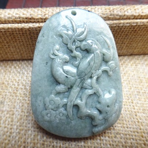 Natural green jade carved “ Bird ” lucky charm Couple