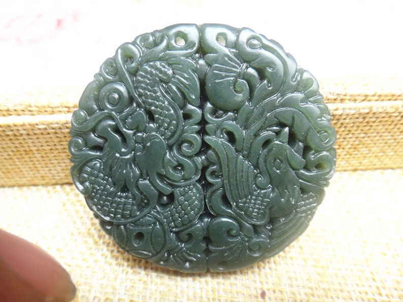 Free shipping green Chinese jade dragon pendant dragon Phoenix carved pendant jade lovers
