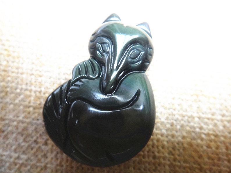 natural ice obsidian carved fox good luck pendant