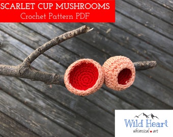 Scarlet Cup Mushrooms Crochet Pattern PDF