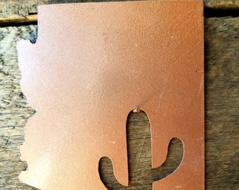 Cactus - AZ state - small rustic metal state sign