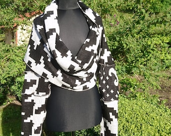 Harlequin soft light scarf with sleeves shawl sweater wrap handmade recycled repurposed vintage wool-free acrylic one of the kind gift