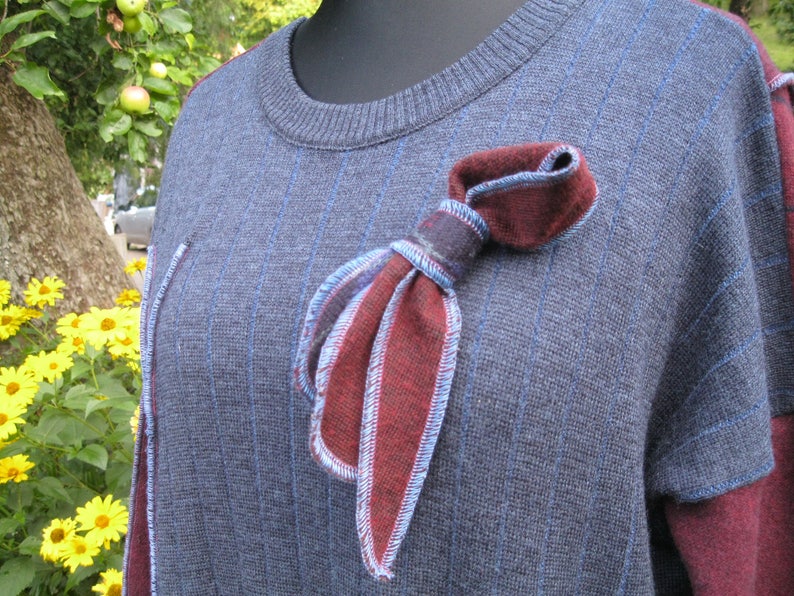 Refashion dress blue bordeaux ornaments pure merino wool /& wool blend buttoned pocket long sleeveshandwarmers one of the kind XXL-XXXL