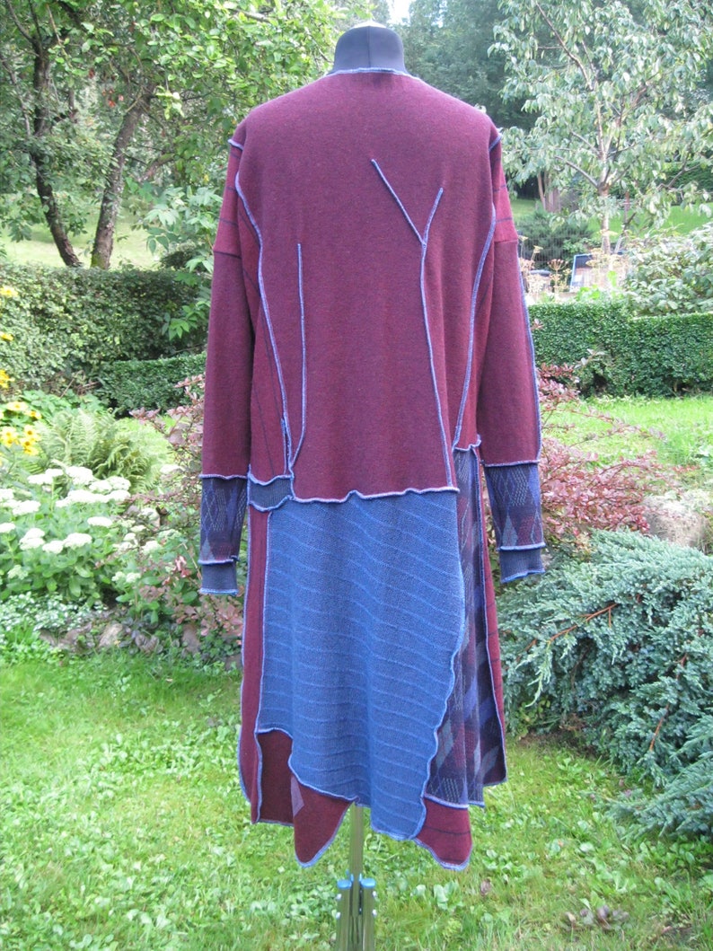 Refashion dress blue bordeaux ornaments pure merino wool /& wool blend buttoned pocket long sleeveshandwarmers one of the kind XXL-XXXL