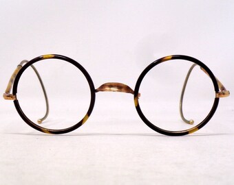 fabulous vintage lunettes eyeglasses 1930 round doublé or carved frame france rare