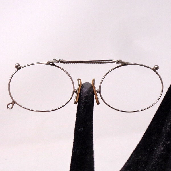 fabulous vintage lunettes nose pliers , pince nez  eyeglasses 1920 antique round carved frame france rare