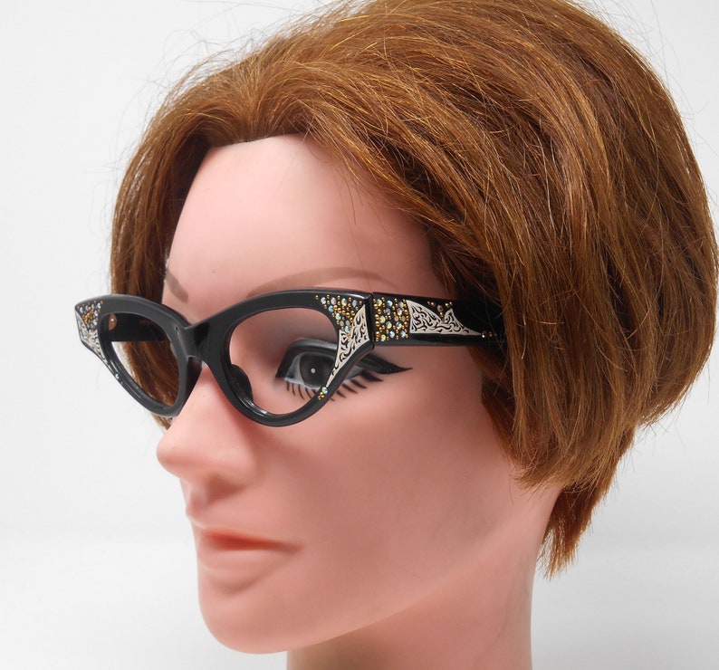 fabulous vintage lunettes eyeglasses 1960 cat eye carved decorated frame france rare