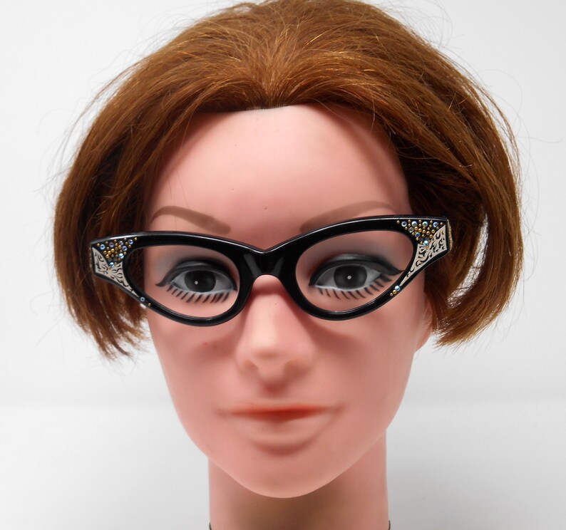 fabulous vintage lunettes eyeglasses 1960 cat eye carved decorated frame france rare