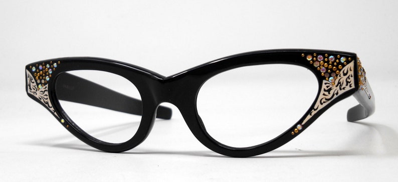 fabulous vintage lunettes eyeglasses 1960 cat eye carved decorated frame france rare