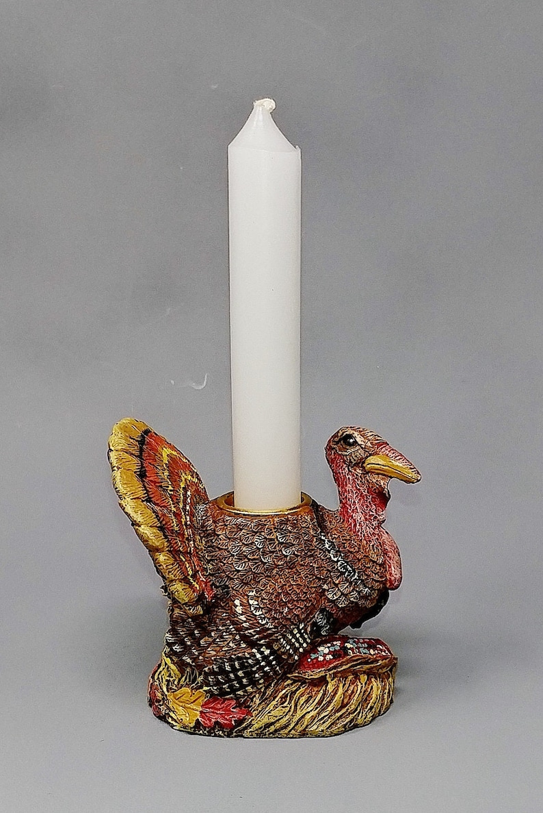 Turkey Single Candlestick Holder Vintage Kurt Adler Colorful image 2