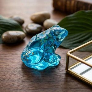 Vintage Fenton Art Glass Blue Frog Figurine Hand-Painted Signed Stuart Wajda Collectible Glass Paperweight