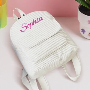 Mini sac à dos personnalisé avec nom : cartable en velours côtelé, cadeau de rentrée pour les enfants