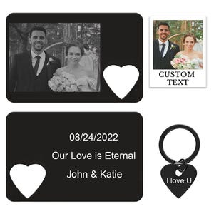 Aangepaste foto gegraveerde portemonnee kaart sleutelhanger set creatieve paar geschenken