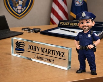 Placa de identificación personalizada de cristal para escritorio de policía, regalo para las fuerzas del orden.