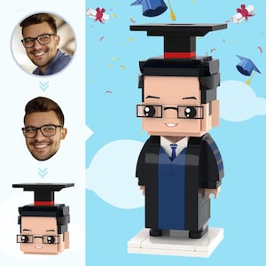 Abschluss-Geschenke Benutzerdefinierte Kopf-Ziegelsteinfiguren Personalisierte Bachelor-Abschluss-Uniform-Ziegelsteinfiguren Kleine Partikelblock-Spielzeug