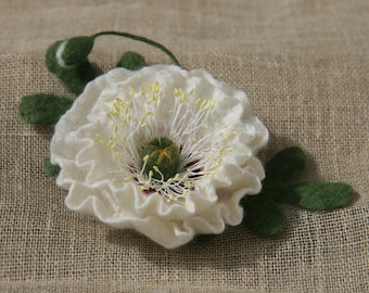 White felt poppy flower brooch Peace poppy pin