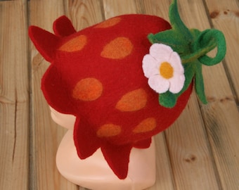 Handmade Wool Felted Strawberry Hat: Sauna & Winter Cap