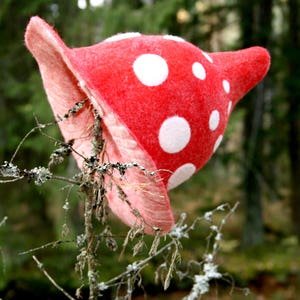 Festival headwear Halloween witch hat Fly Agaric hat Red Pixie mushroom top hat Fun winter felted  hat Sauna wool felted hat Role playing