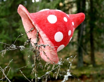 Felted Mushroom Hat: Red Fly Agaric Pixie Top Hat