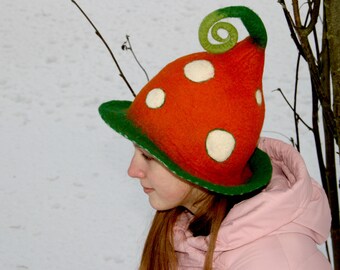 Felted Wool Fantasy Carnival Hat - Mardi Gras Elf Costume