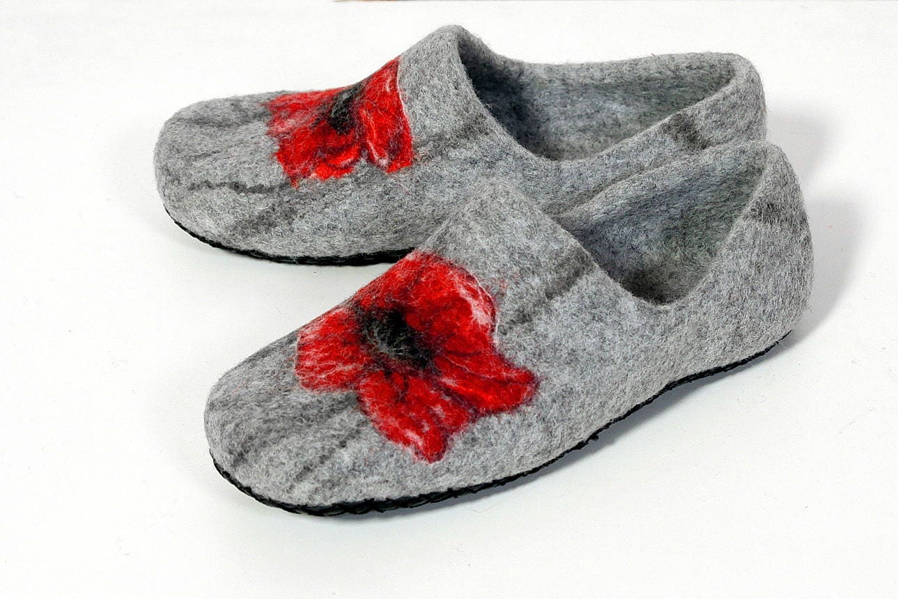 Princess Poppy Slippers Wool Women Shoes Felted Wool Warm Slippers