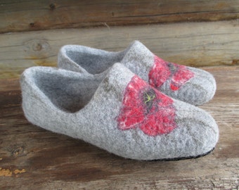 Princess poppy slippers Wool women shoes Felted wool warm slippers Ecofriendly comfort slippers Organic wool slippers Special needs for mom