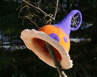 Felted Wool Mushroom Hat: Novelty Costume Cap
