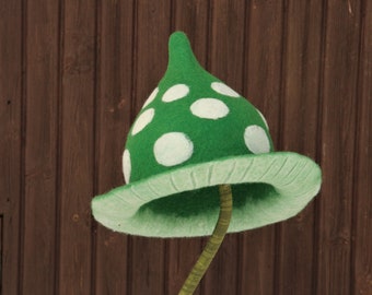 Green Pixie mushroom top hat Fun winter felted hat Sauna wool felted hat Role playing