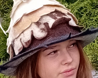 Woodland Felt Mushroom Hat: Fantasy Witch Elf Pixie Headwear