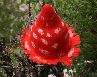 Felted fly agaric - mushroom  hat Shaped fairy cap Death cup Witch hat
