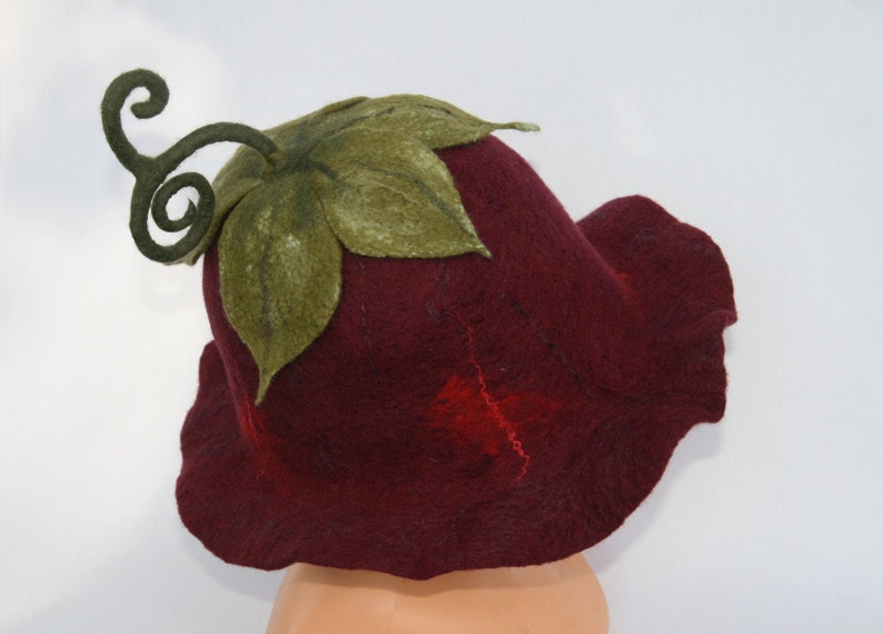 Wine red felt fashion hat image 7