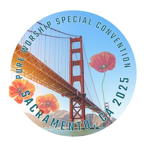 Diseño de calcomanía "Adoración pura" de la Convención Especial de los JW 2025 en SACRAMENTO - Descarga digital