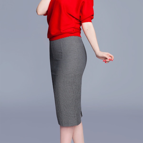 Pencil skirt, GREY print, HIGH WAIST