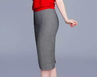 Pencil skirt, GREY print, HIGH WAIST