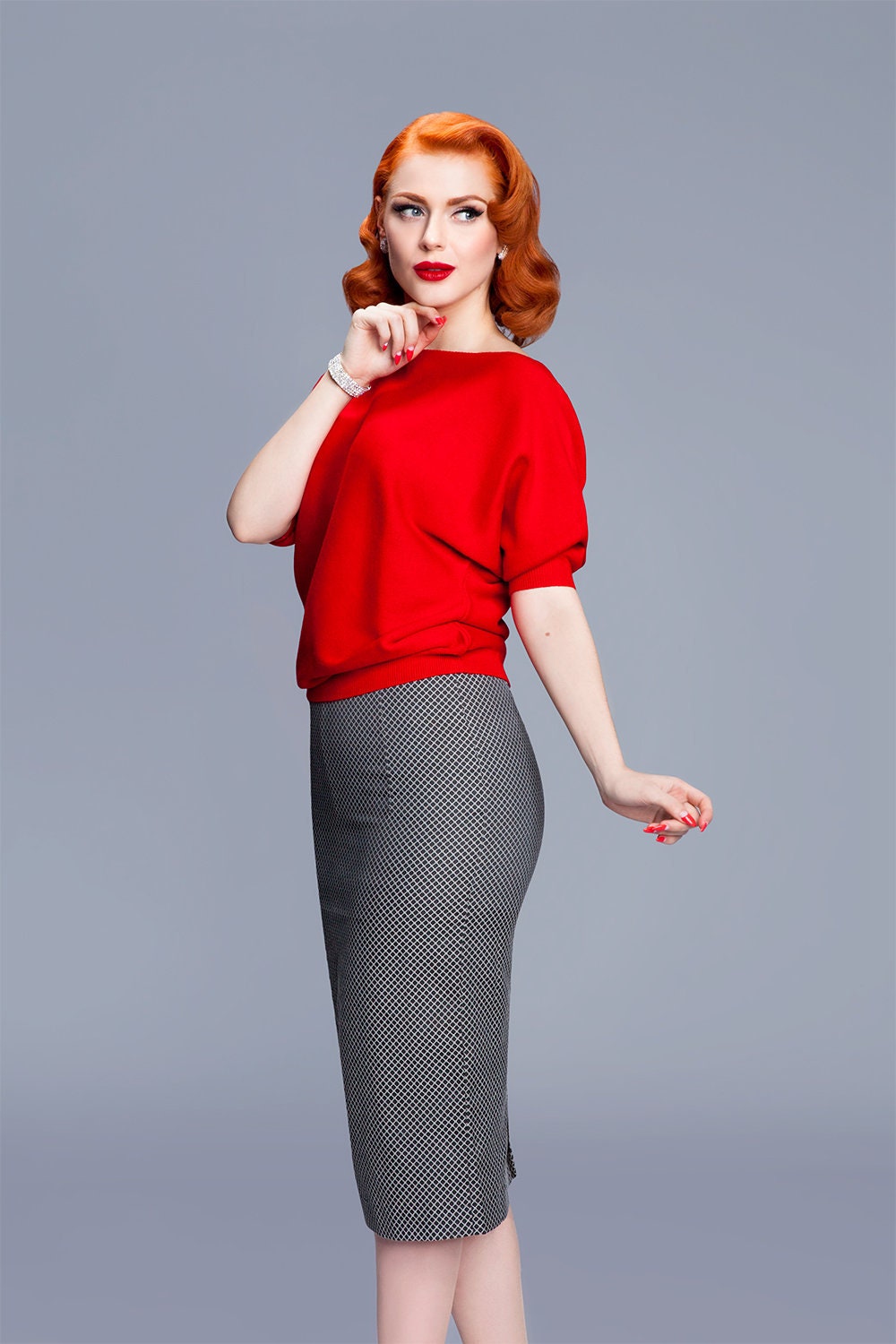 Purple Hanger Women's Bodycon Pencil Tube Wiggle Midi Skirt - Dark Grey, Size 8-10, 28" Length