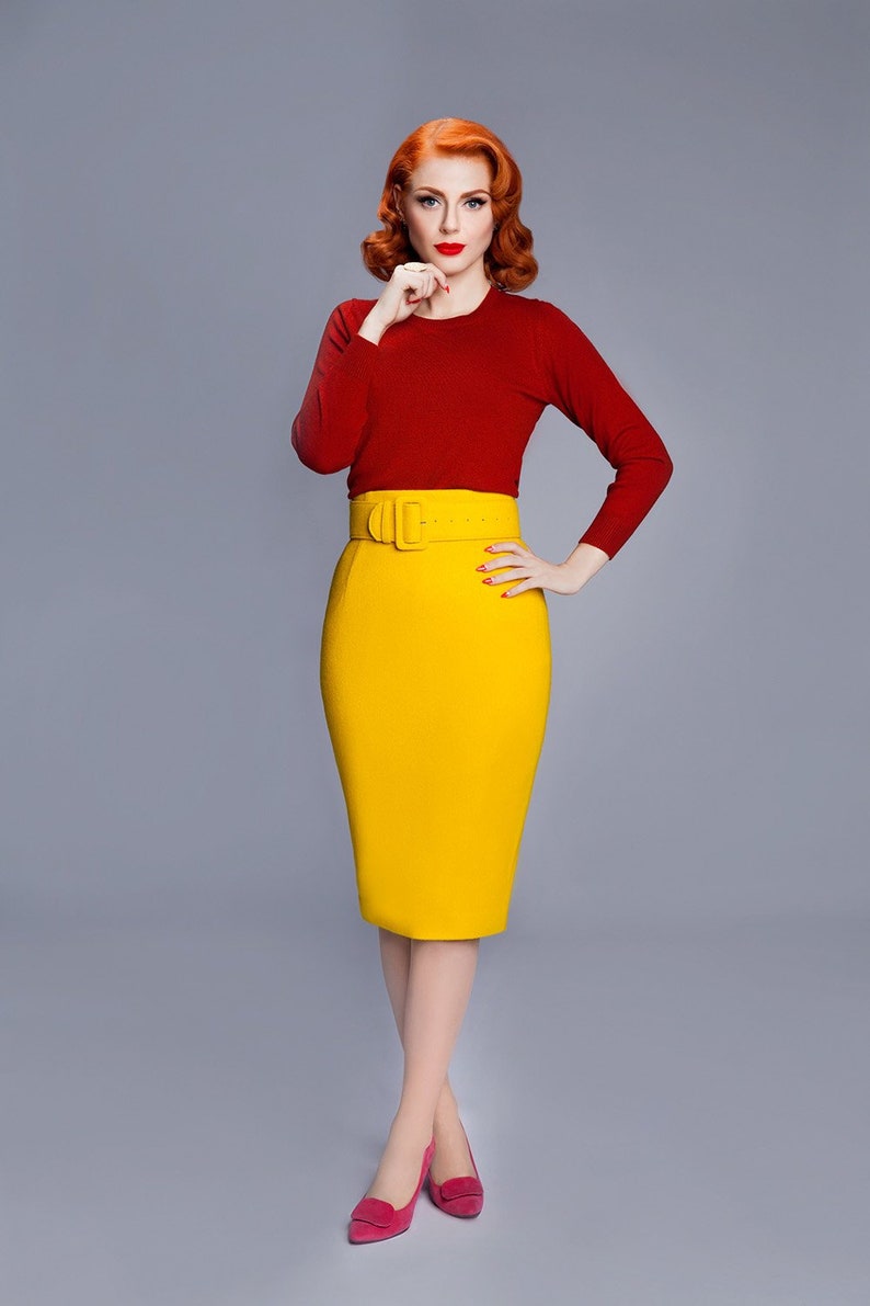 yellow plaid pencil skirt