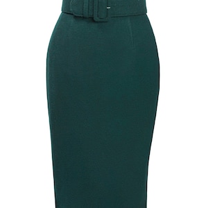 Pencil SKIRT, British Racing GREEN, Winter Style, WOOL Fabric, Belt ...