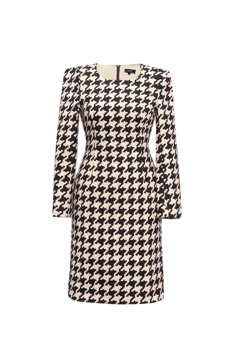 WINTER Wool Pencil DRESS BEIGE Hound's Tooth Etsy