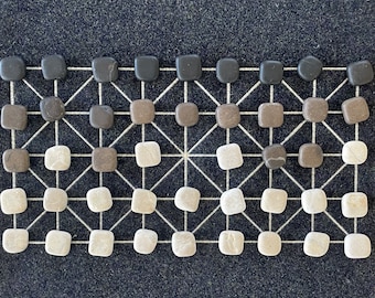 Fanorona Gioco da Tavolo, Feltro Naturale Ricamato con Piastrelle in Pietra Naturale, 30x30 cm