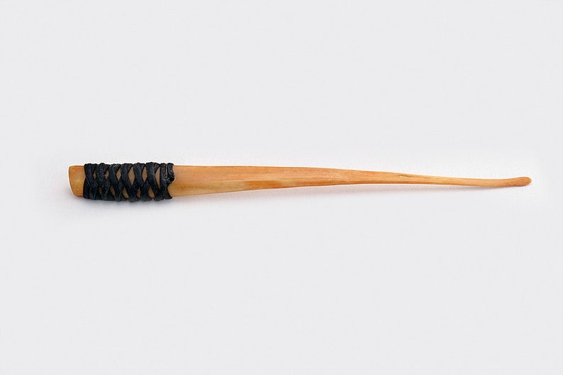 dyed with Onion Skins Natural Hair Stick Jewellery Elk Bone Hair Pin with Leather Decoration Rustic and Archaic style