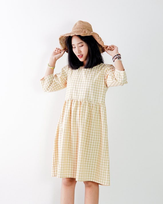 gingham long sleeve dress