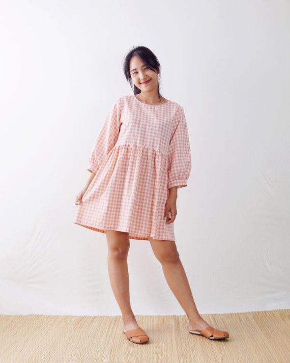 long sleeve gingham dress
