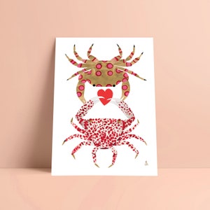 LOVE ILLUSTRATION poster, lovers crabs poster , red heart