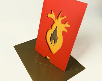 Love card original handmade in France red ans gold