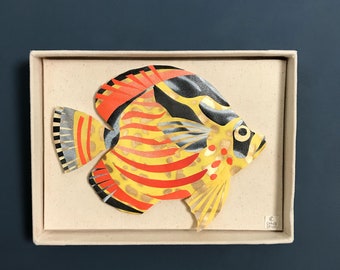 Yellow and orange Fish paper art original piece